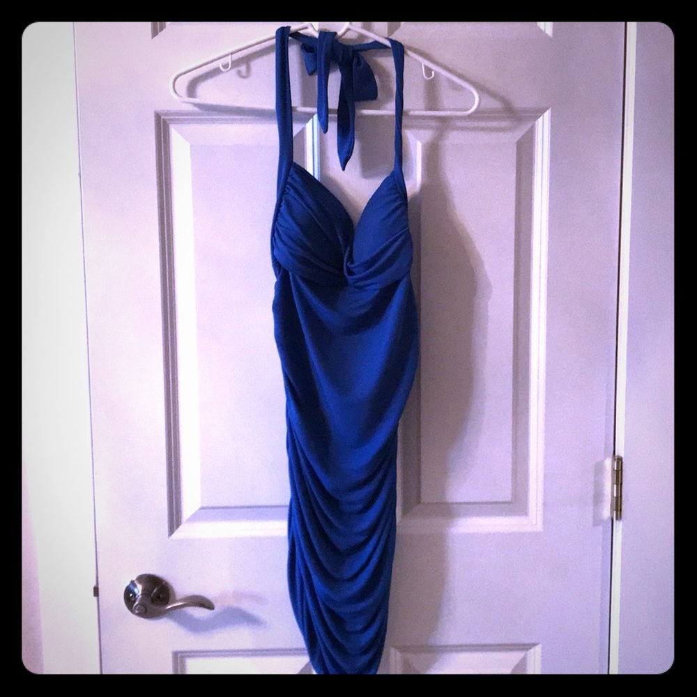 Super Stretchy Royal Blue Halter Mini Dress